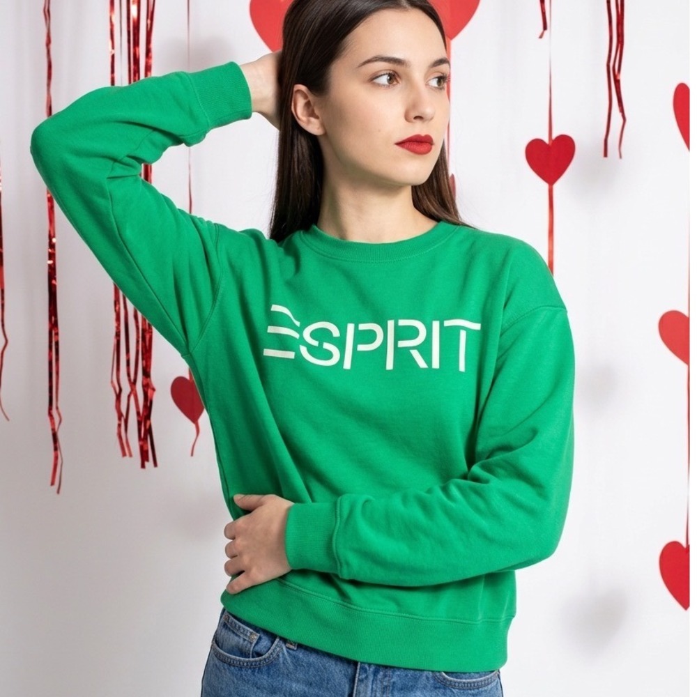 Esprit Small Crewneck Sweatshirt Women Green retro 80s 90s NWT Costco Viral
